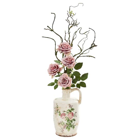Vintage Rose Artificial Arrangement in Floral Design Pitcher